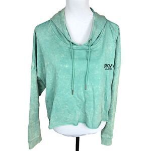 DKNY Hoodie Drawstring Cropped Green Yellow Tie Dye Left Chest Logo Pullover XL